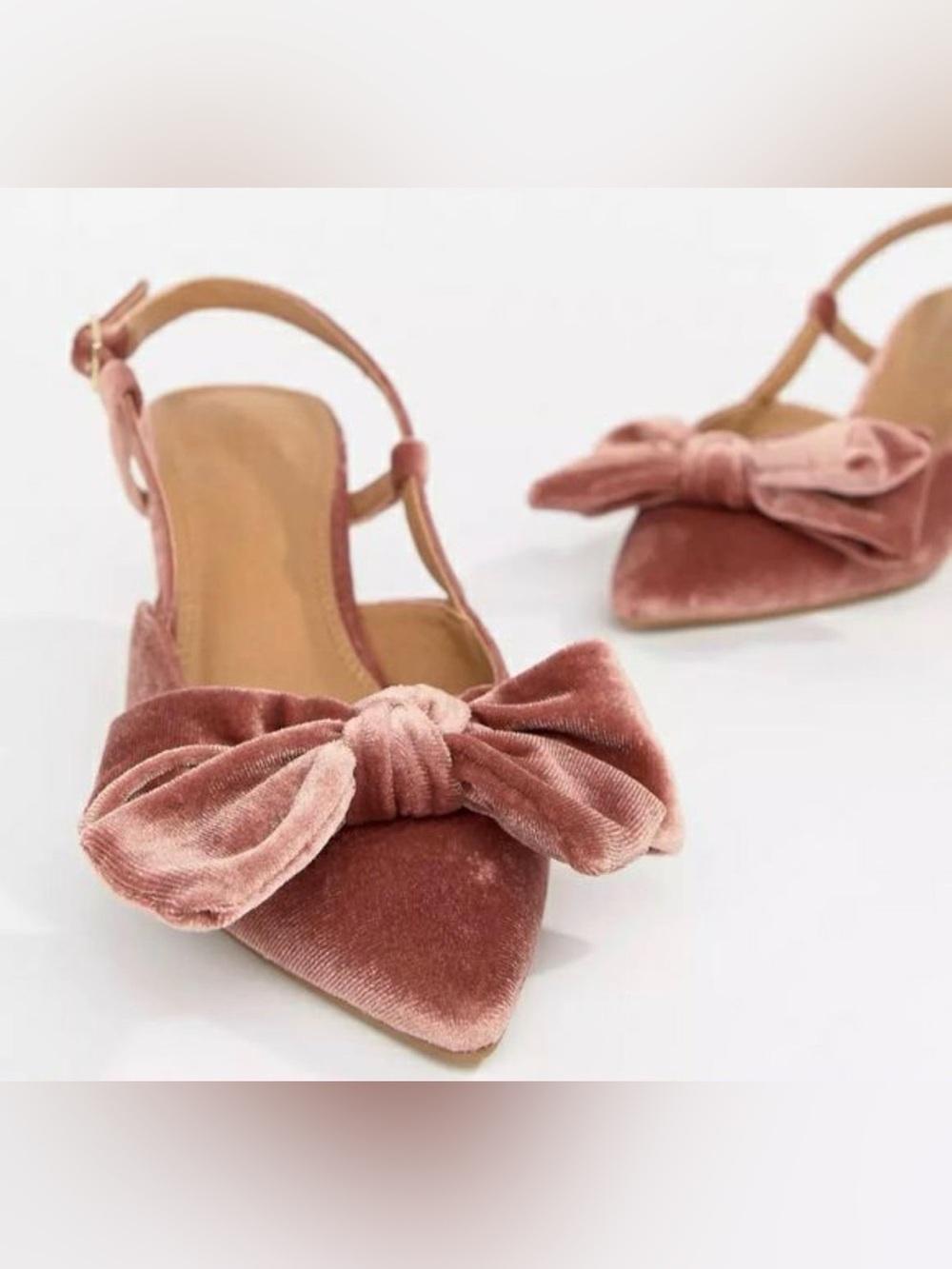 ASOS Sherry Bow Slingback Heels in Pink Velvet